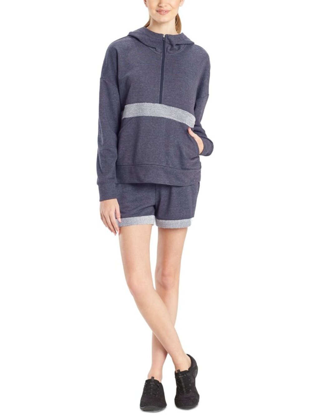 Josie Natori Womens Activewear Chi French Terry Active Half-Zip Top